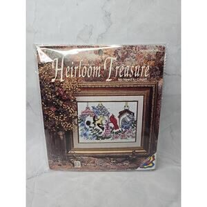 Vtg Heirloom Treasure Cross Stitch Kit Birdhouses Printed Design No Count